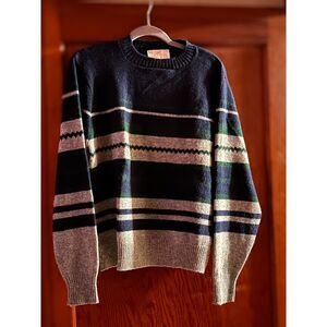 Jantzen Knit Sweater With Navy & Green Stripes Unisex Medium see measurements